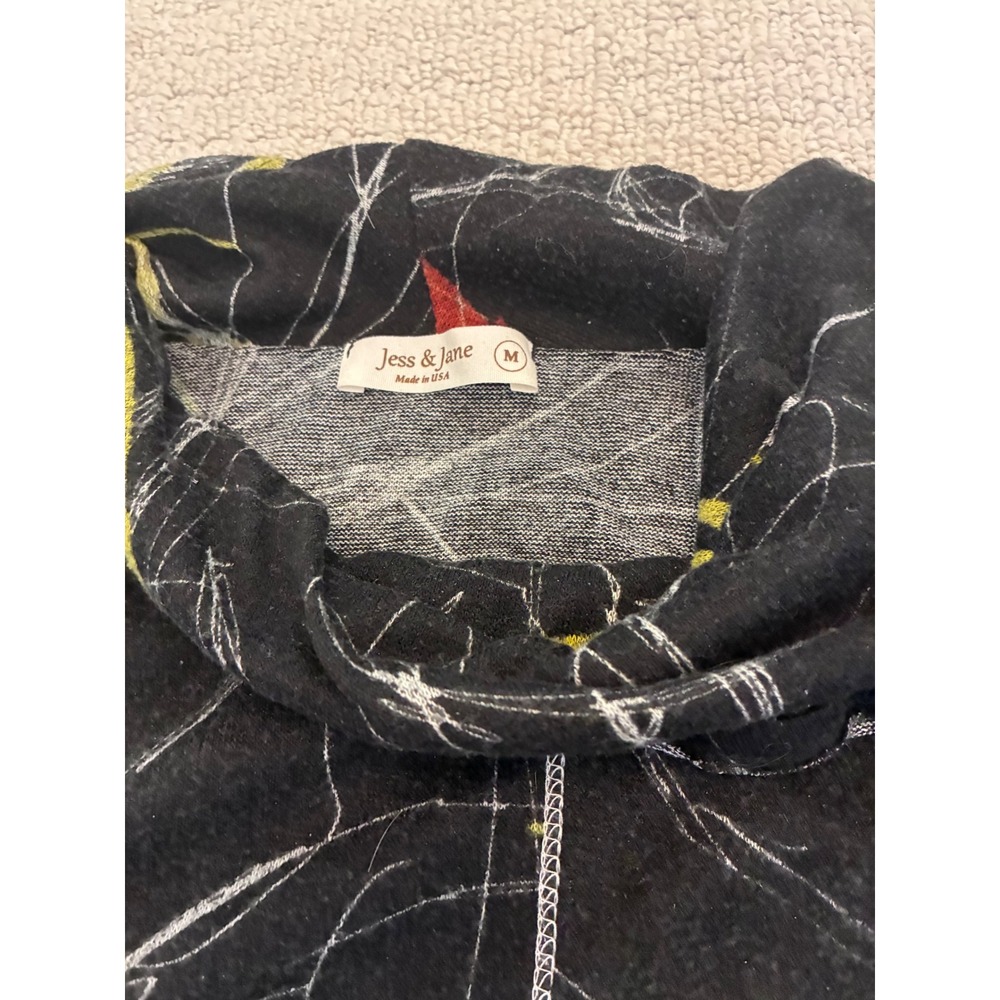Jess & Jane Women Black Abstract Leaf Print Lagenlook Artsy Cowl Neck Tunic Top